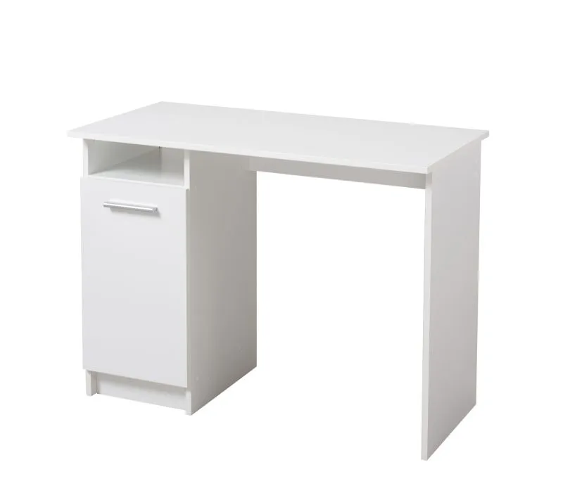 Neutraler Schreibtisch mit drei Fächer Rovat 02, Farbe: Weiß, ABS-Kanten, Griff: Grau, Maße: 74,5 x 100 x 50 cm, einfaches und modernes Design