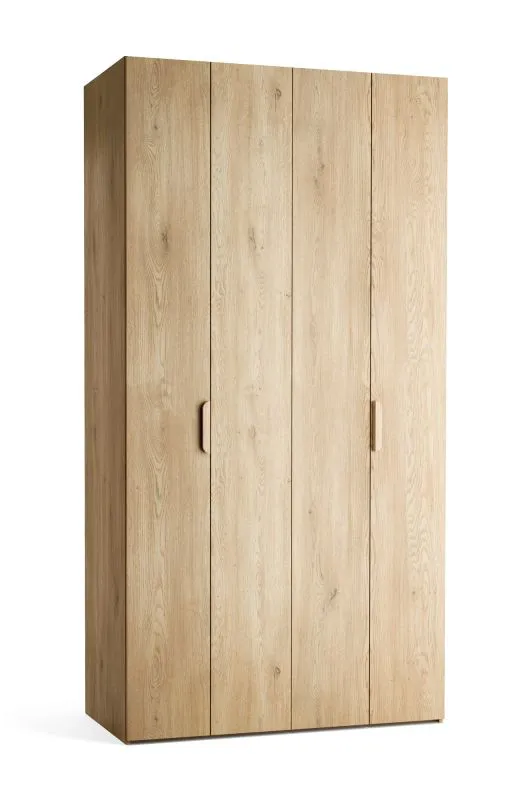 Falttür / Kleiderschrank | Farbe: Eiche | 2 Türen | inkl. LED-Beleuchtung mit Bewegungssenor | 124 x 60 x 240 cm | 8 Fächer | Soft-Close-Funktion