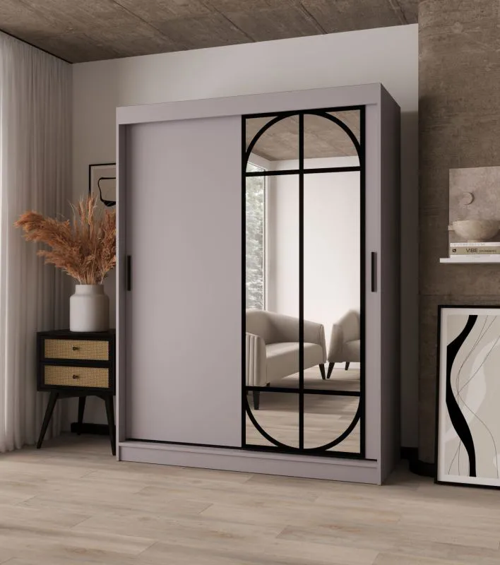 Kleiderschrank / Schiebetürenschrank | Farbe: Kaschmir | 2 Kleiderstangen | 5 Fächer | hochwertig Verarbeitet | 150 x 62 x 200 cm | für Schlafzimmer