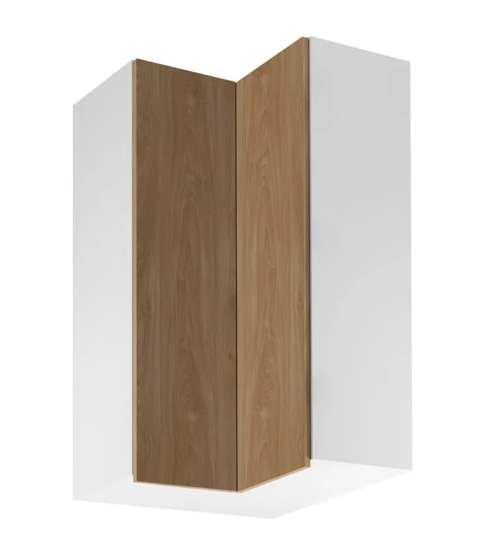 Küchenhängeschrank / Eckhängeschrank | 2 Drehtüren | Farbe: Weiß / Eiche Puccini | Soft-Close Funktion | 3 Fächer | 60 x 60 x 100 cm | hochwertig Verarbeitet