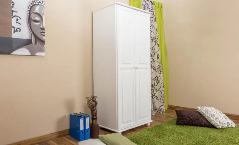 Massivholz-Schrank Kiefer, Farbe: Weiß 190x80x60 cm Abbildung