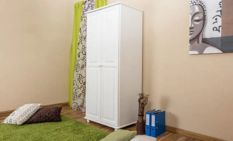 Echtholz-Kleiderschrank, Farbe: Weiß 190x80x60 cm Abbildung