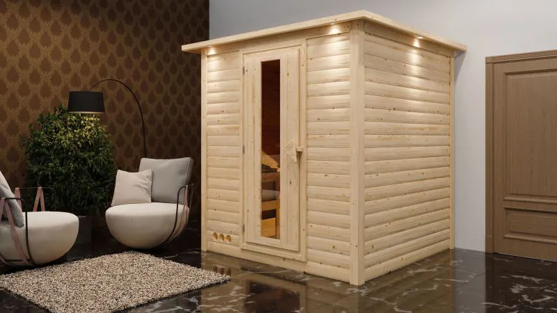 Sauna "Jonna" mit Kranz und Energiespartür - Farbe: Natur - 224 x 210 x 206 cm (B x T x H)