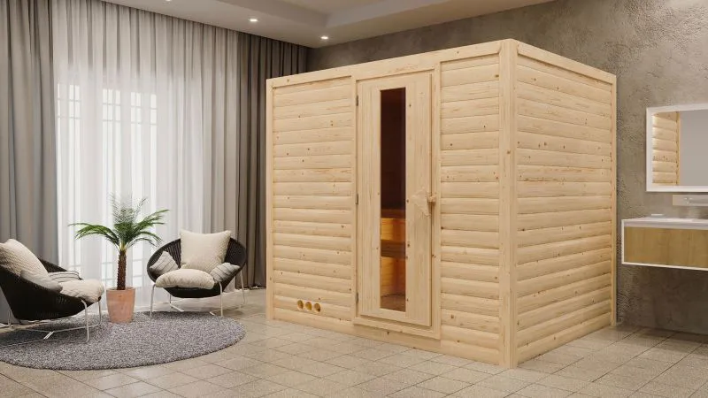 Sauna "Leja" mit Energiespartür - Farbe: Natur - 231 x 196 x 200 cm (B x T x H)