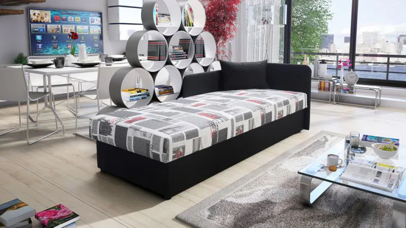 Tagesbett / Gästebett mit bequemer Polsterung Lobatos 60, Kopfteil rechts, Farbe: Anthrazit, Stauraum, Liegefläche: 80 x 195 cm, für Gästezimmer