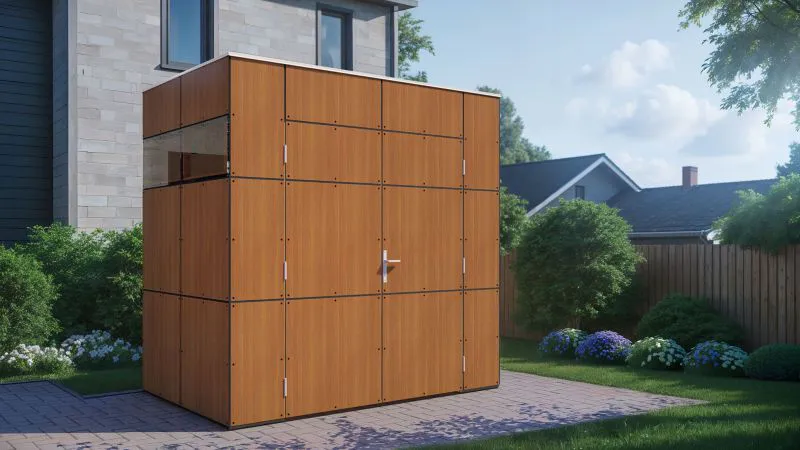 Modernes Gartenhaus Frankfurt 03, Gerätehaus in Walnussfarben - Elementgartenhaus, Grundfläche: 3,51 m²