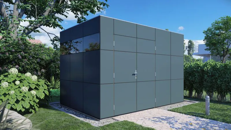 Modernes Gartenhaus 02, Grau / Anthrazit - 19 mm Elementgartenhaus, Nutzfläche: 7,8 m²