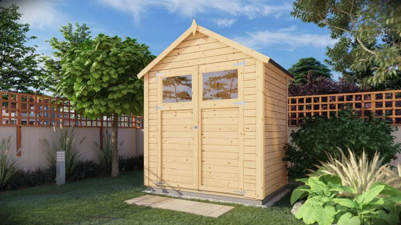 Gerätehaus Landshut 01 inkl. Fußboden, Naturbelassen - 14 mm Elementgartenhaus, Nutzfläche: 2,10 m², Satteldach