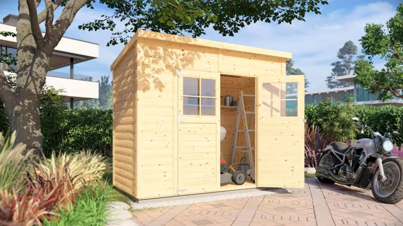 Gartenhaus 1,21 x 2,44 Meter (inkl. Dach) | Natur | Pultdach Abbildung