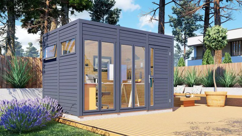 Holz-Gartenhütte 2,4 x 3,36 Meter (inkl. Dach) | Anthrazit | Abbildung