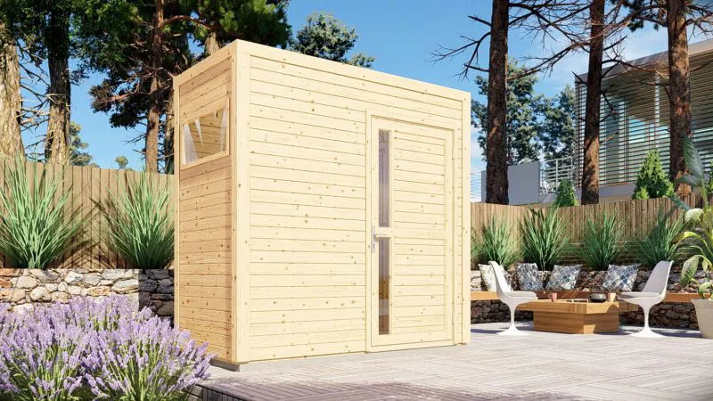 Gartenhaus 1,21 x 2,34 Meter (inkl. Dach) | aus vorgefertigten Elementen| unbehandelt | mit Flachdach Abbildung