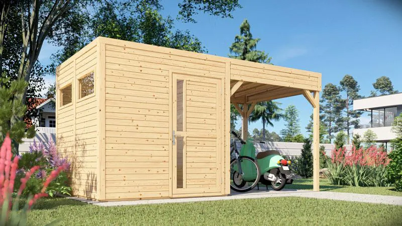 Gartenhaus 2,34 x 4,49 Meter (inkl. Dach) | aus vorgefertigten Elementen| unbehandelt | mit Flachdach Abbildung