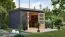 Pultdach Gartenhaus, Fichte terragrau/graualuminium, Trapezblechdach wetterfest, stabile Ecken, Zylinderschloss, große Lichtausschnitte, 3,60 × 2,40 m