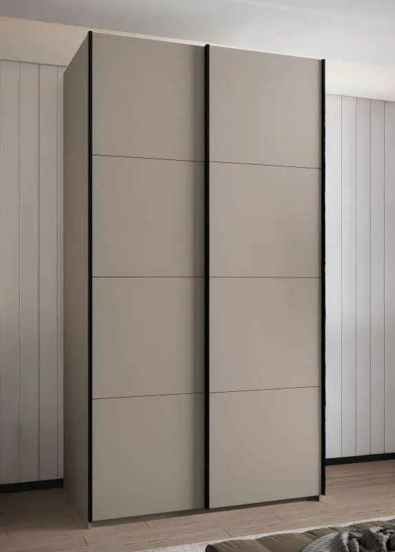 Kleiderschrank / Schiebetürenschrank | 2 Schiebetüren |2 Kleiderstangen | 6 Fächer | ABS-kanten schütz | 245,5 x 140 x 64 cm | Farbe: Kaschmir | Soft-Close