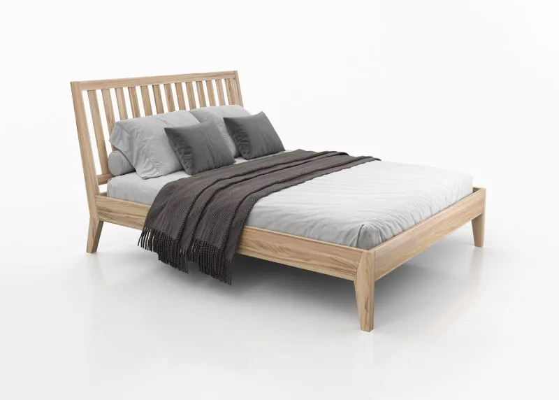 Doppelbett / Gästebett Engordany 08 | Buche Vollholz massiv | lackiert | Liegefläche: 160 x 200 cm | Farbe: Buche | mit hoher Kopfstütze | ästhetisches Design