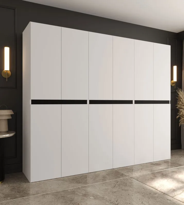 Drehtürenschrank / Kleiderschrank | Weiß | 12 Drehtüren | 9 Fächer | 3 Kleiderstangen | 240 x 52 x 203 cm | hochwertig Verarbeitet | Soft-Close Funktion