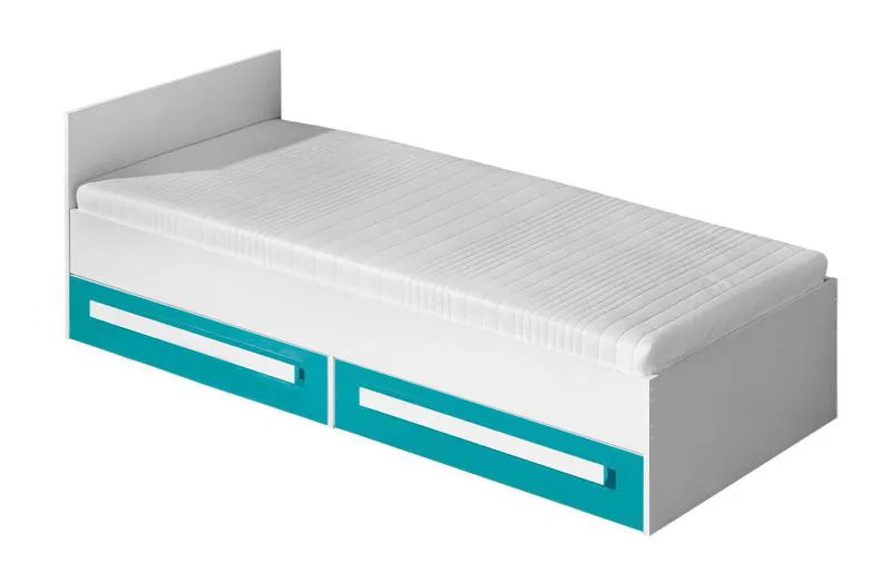 Kinderbett / Jugendbett Walter 11 inkl. Lattenrost, Farbe: Weiß / Blau Hochglanz - 90 x 200 cm (B x L)