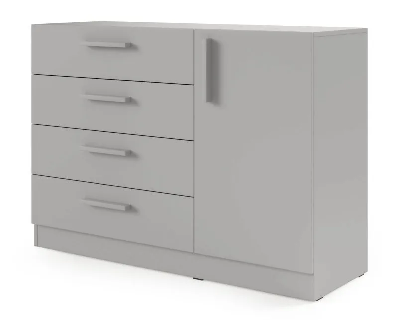 Kommode | 4 Schubladen | 1 Tür | ABS-Kanten | 2 Fächer | 1 Einlegeboden | Farbe: Platingrau |121 x 40 x 85 cm | Edegem 08