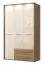 Drehtürenschrank / Kleiderschrank mit LED-Rahmen Gataivai 54, Farbe: Beige Hochglanz / Walnuss - Abmessungen: 224 x 137 x 56 cm (H x B x T)