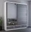Schiebetürenschrank / Kleiderschrank mit Spiegel | Grau / Weiß | Lusatian 21 | 218 x 203 x 61 cm | 2 Türen | 3 Schubladen | 12 Fächer | viel Stauraum