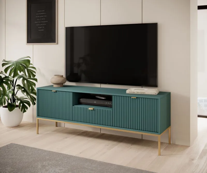 TV-Unterschrank mit genügend Stauraum Worthing 12, Farbe: Grün / Gold - Abmessungen: 56 x 154 x 39 cm (H x B x T)