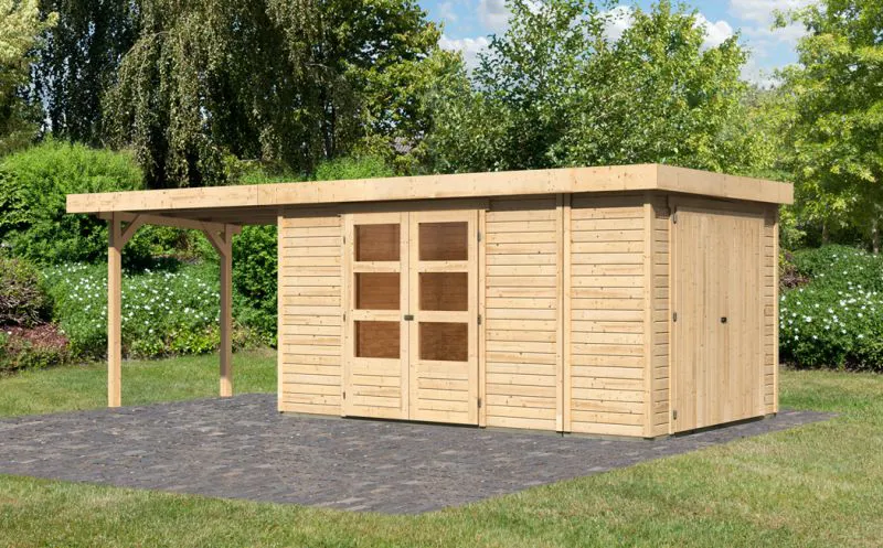 Gartenhaus SET naturbelassen mit Anbauschrank, Schleppdach 260 cm, Grundfläche: 9,03m²