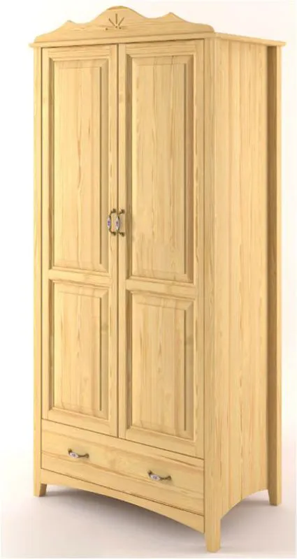 Kleiderschrank | 2 Drehtüren | 1 Schublade | mit Kleiderstange | 80 cm breit | Massivholz | Farbe: Natur Abbildung