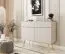 Moderne Kommode mit Push-to-open Funktion Horsham 64, Farbe: Beige, zwei Türen, ABS-Kantenschutz, vier Fächer, Beine: Gold, für Wohnzimmer