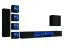 Dunkle Wohnwand Volleberg 82, Farbe: Schwarz - Abmessungen: 150 x 280 x 40 cm (H x B x T), mit blauer LED-Beleuchtung