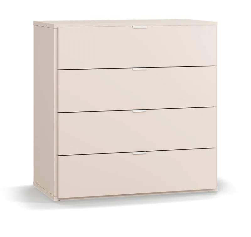 Kommode | 4 Schubladen | Farbe: Beige | Griffe: Weiß | LED-Beleuchtung mit Sensor | Maße: 90 x 47 x 90 cm | Soft-Close Funktion | minimalistisch
