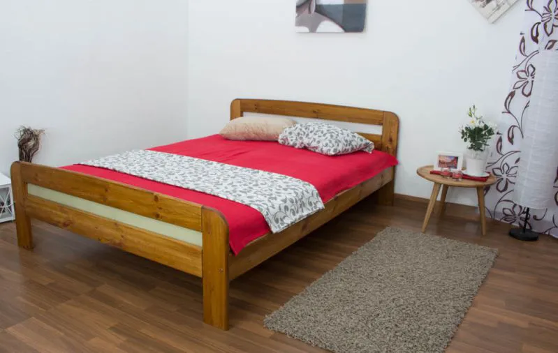 Kinderbett / Jugendbett Kiefer Vollholz massiv Eichefarben A6, inkl. Lattenrost - Abmessung 140 x 200 cm