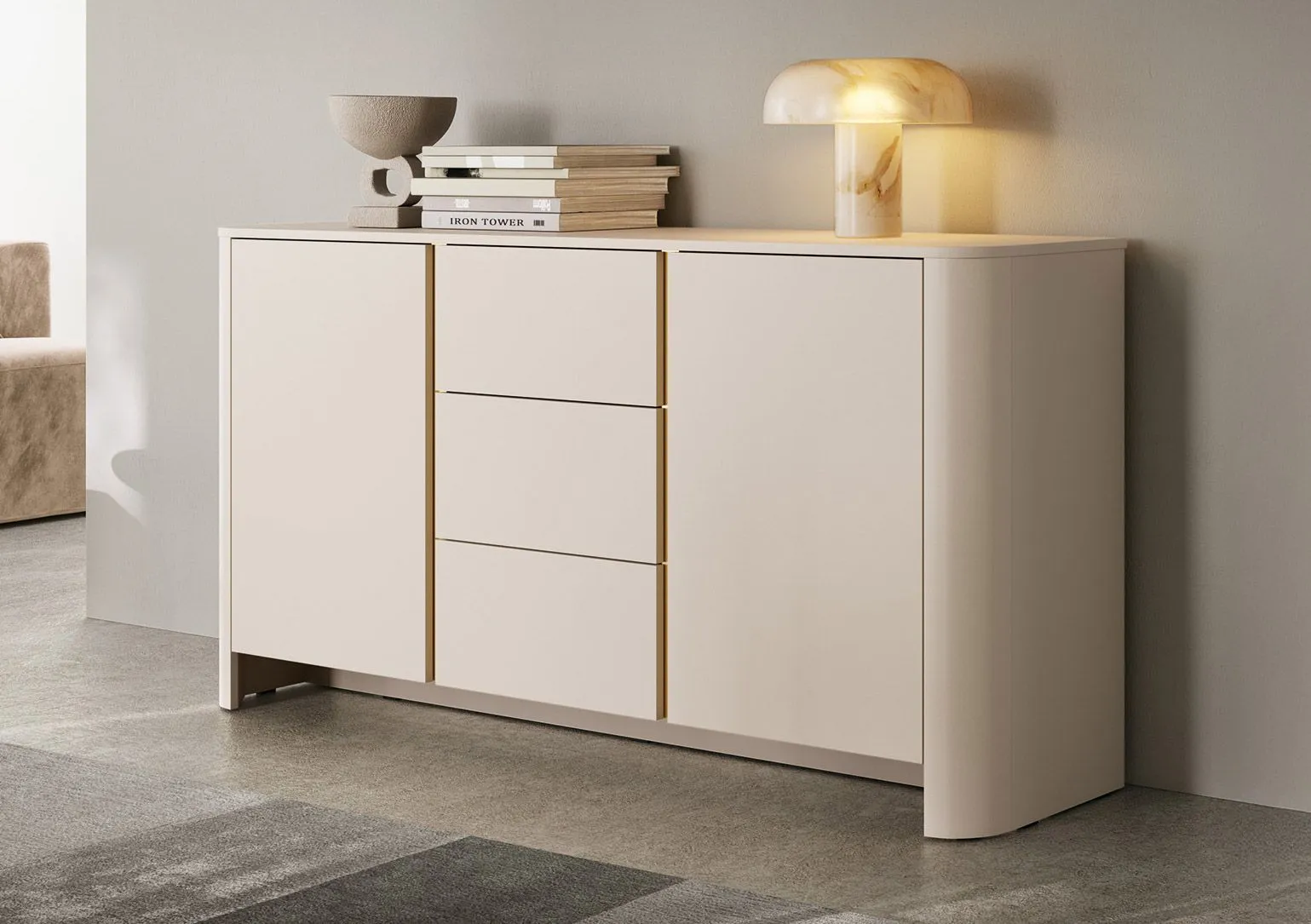 Kommode | Vytgarth 05 | 84 x 168 x 39 cm | Kaschmir | 3 Schubladen | 2 Türen | 4 Fächer | Sideboard | Push-to-Open | Anrichte