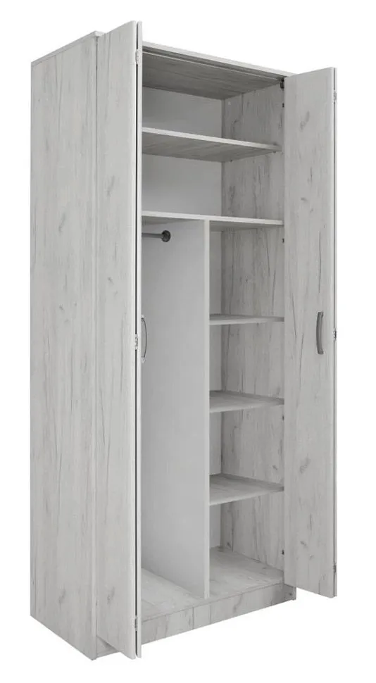 100 cm breiter Kleiderschrank mit 2 Türen | Farbe: Weiß, Türen Anzahl 2, Höhe (cm) 222, Länge/Tiefe (cm) 100, Breite (cm) 52, Material Holzwerkstoff, Farbe Weiß, 100 cm breiter Kleiderschrank mit 2 Türen