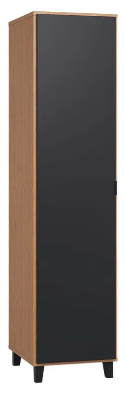 Schmaler 47 cm breiter Kleiderschrank mit 1 Tür | Farbe: Eiche / Schwarz Abbildung