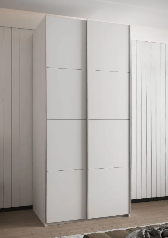 Kleiderschrank / Schiebetürenschrank | 245,5 x 120 x 64 cm | Soft-Close | 2 Kleiderstangen | 6 Fächer | 2 Schiebetüren | Farbe: Weiß | 6 Einlegeböden