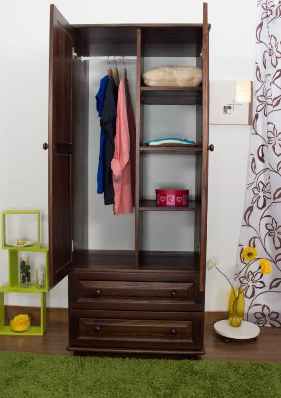 Kleiderschrank 80 cm breit, Farbe: Nuss, Kiefer Massiv Abbildung