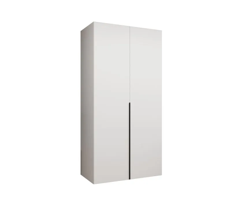 Kleiderschrank mit Soft-Close-Funktion Eiger 03, Farbe: Weiß, zwei Türen, Drehtürenschrank, ein Fach, 1 Meter breit, Griffe: Schwarz, eine Kleiderstange