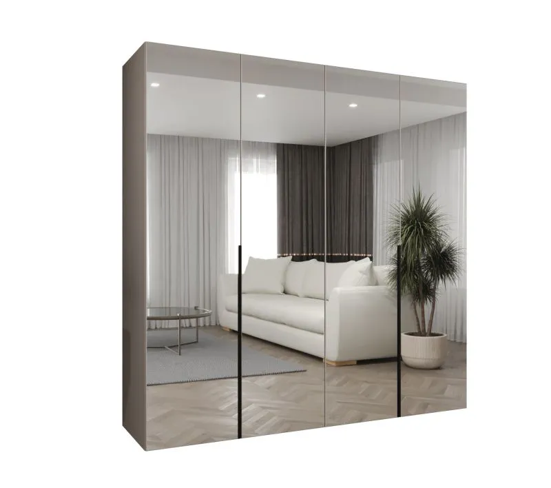 Drehtürenschrank / Kleiderschrank mit zwei Kleiderstangen Eiger 141, Farbe: Kaschmir, zwei Fächer, 2 Meter breit, Soft-Close-Funktion, Griffe: Schwarz