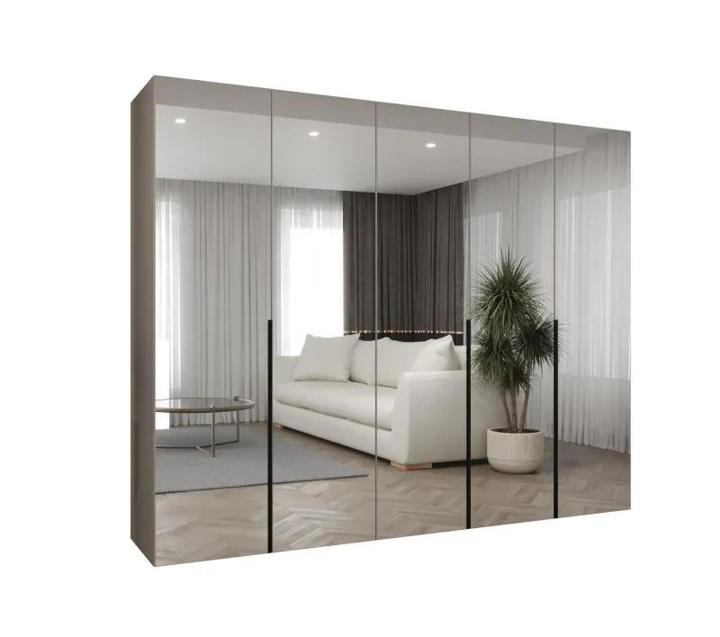 Drehtürenschrank / Kleiderschrank mit drei Kleiderstangen Eiger 152, Farbe: Kaschmir, drei Fächer, 2,5 Meter breit, Soft-Close-Funktion, Griffe: Schwarz