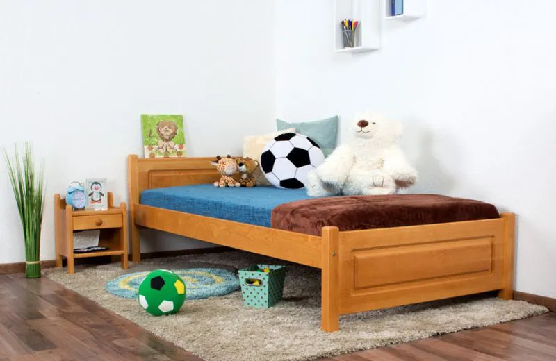 Bettrahmen für Kinder / Kinderbett 100 x 200 cm | Massivholz: Kiefer | Erle Lackiert Abbildung