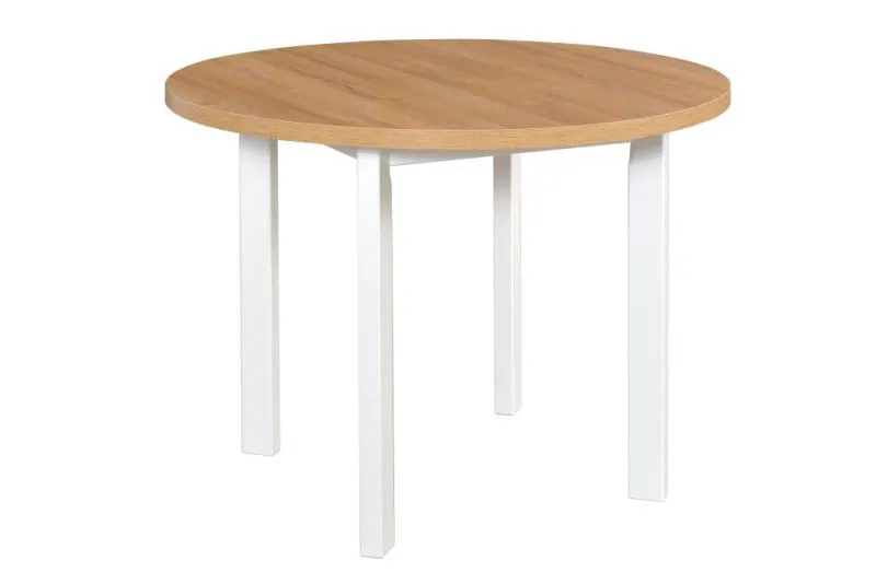 Leicht kombinierbarer Esstisch LEVA in Weiß/Eiche, rund, Abmessung Ø 100, Tischplattenhöhe 32 mm, laminatplatte, stabile Holzfüße, modernes Design