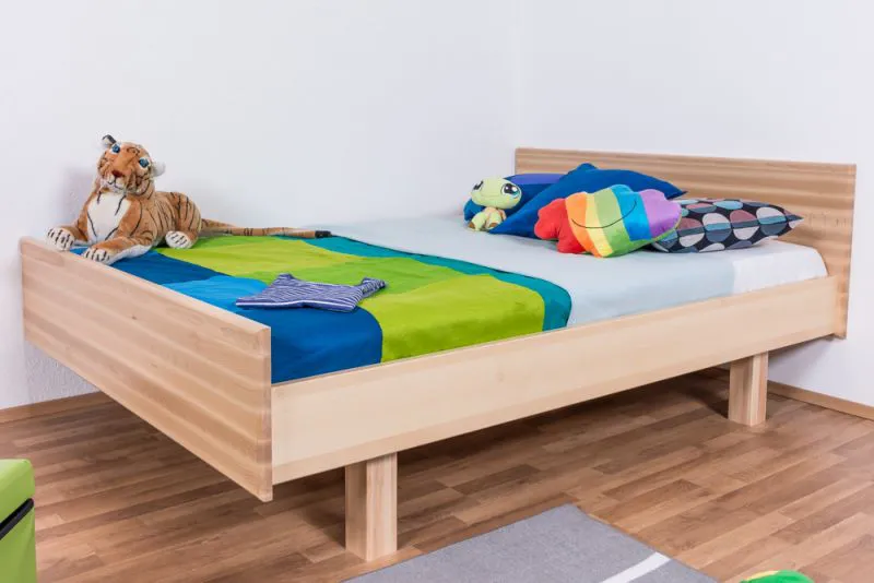 Kinderbett / Jugendbett Buche massiv Vollholz natur 116B, inkl. Lattenrost - 200 x 140 cm (L x B)