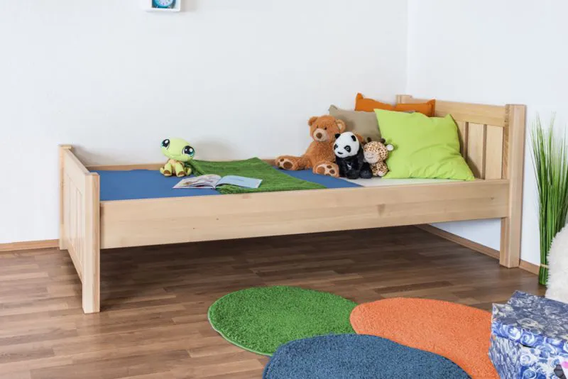 Kinderbett / Jugendbett Buche massiv Vollholz natur 107, inkl. Lattenrost - 80 x 200 cm (B x L)
