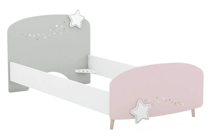 Kinderbett / Jugendbett Ines 12, Farbe: Weiß / Rosa / Grau - Liegefläche: 90 x 200 cm (B x L)