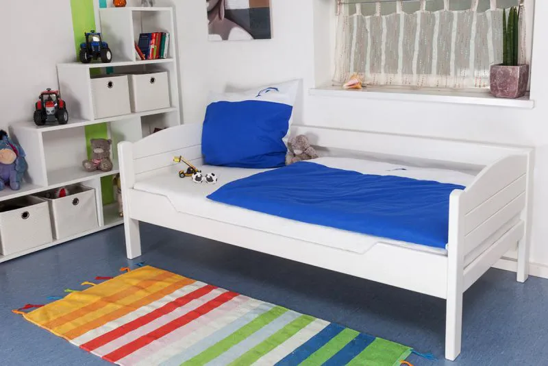 Bettrahmen für Kinder / Kinderbett 90 x 190 cm | Massivholz: Buche | Weiß Lackiert | besonders hohe Qualität Abbildung
