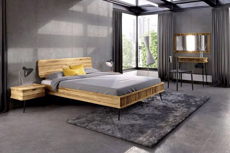 Eiche-Bett massiv | 160 x 200 cm | Wildeiche | Geölt | Natur Abbildung