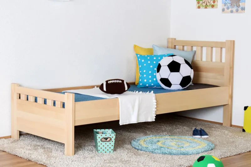 Kinderbett 80 x 200 cm | Massivholz: Buche | Natur Lackiert Abbildung