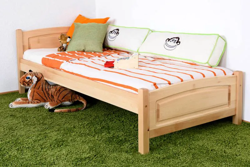 Kinderbett 90 x 200 cm | Massivholz: Buche | Natur Lackiert Abbildung
