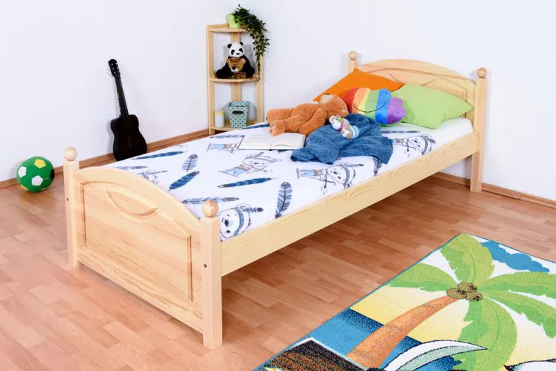 Kinderbett 90 x 200 cm | Massivholz: Kiefer | Natur Lackiert Abbildung