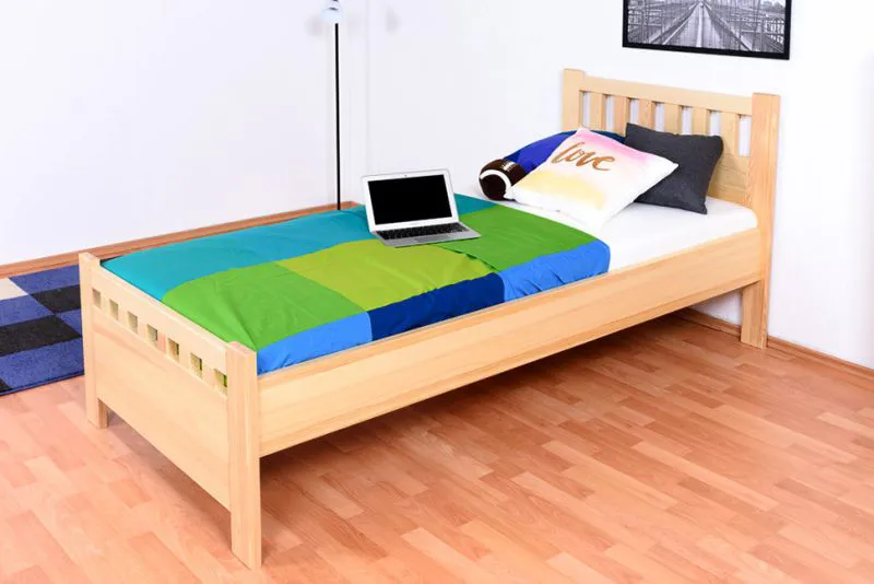 Bettrahmen für Kinder / Kinderbett 90 x 200 cm | Massivholz: Kiefer | Natur Lackiert Abbildung